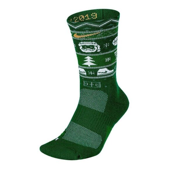 NWT Nike Elite Christmas Crew Socks Unisex Y5Y-7Y W6-10 M6-8 Green Knit Dri Fit - Picture 1 of 6